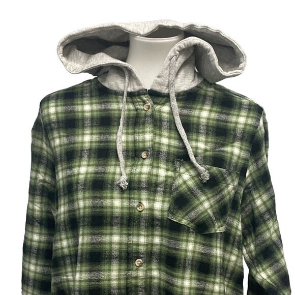 New Time and Tru Womens XL Long Sleeve Plaid Flannel Cotton Blend Hoodie - Picture 2 of 5